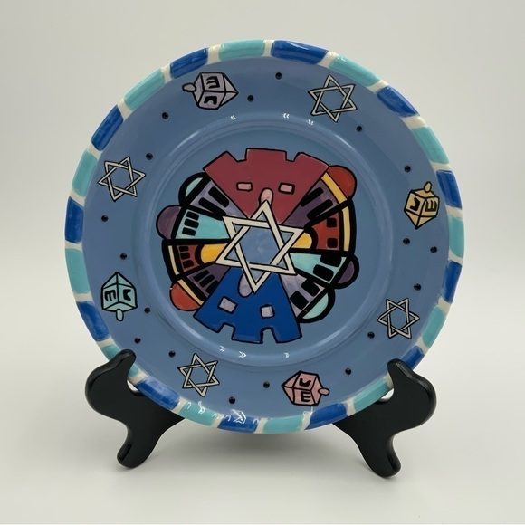 2002 Designed By Wynter Rosen For Aviv Judaica Imports NY Hanukkah Plate - Picture 3 of 5